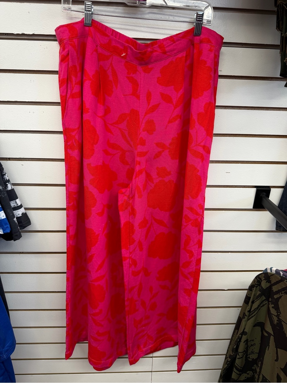 Kate Spade Pink Red Floral Wide Leg Pants XL Pockets
